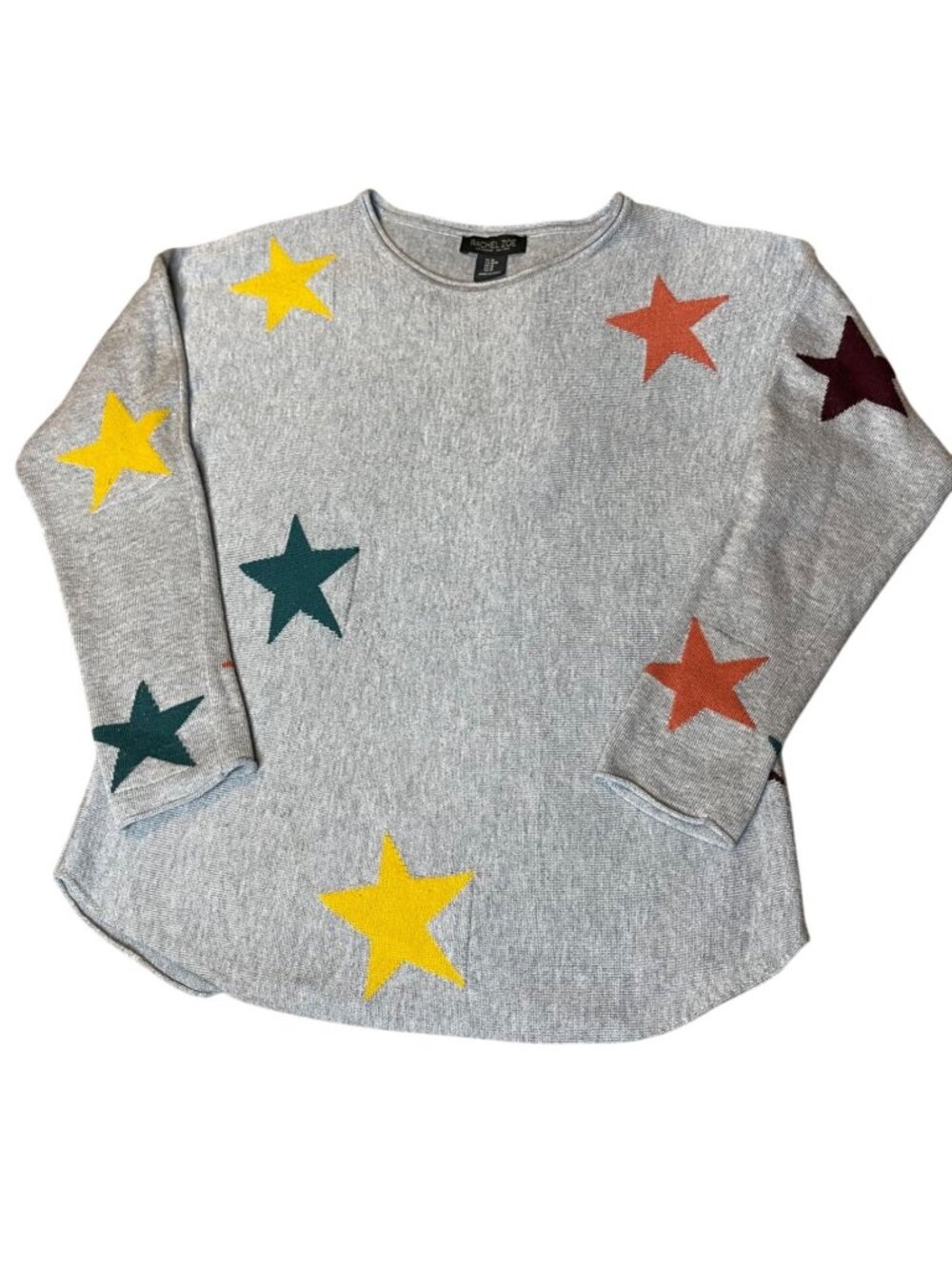 Rachel Zoe Gray Knit Star Print Long Sleeve Sweater M Casual
